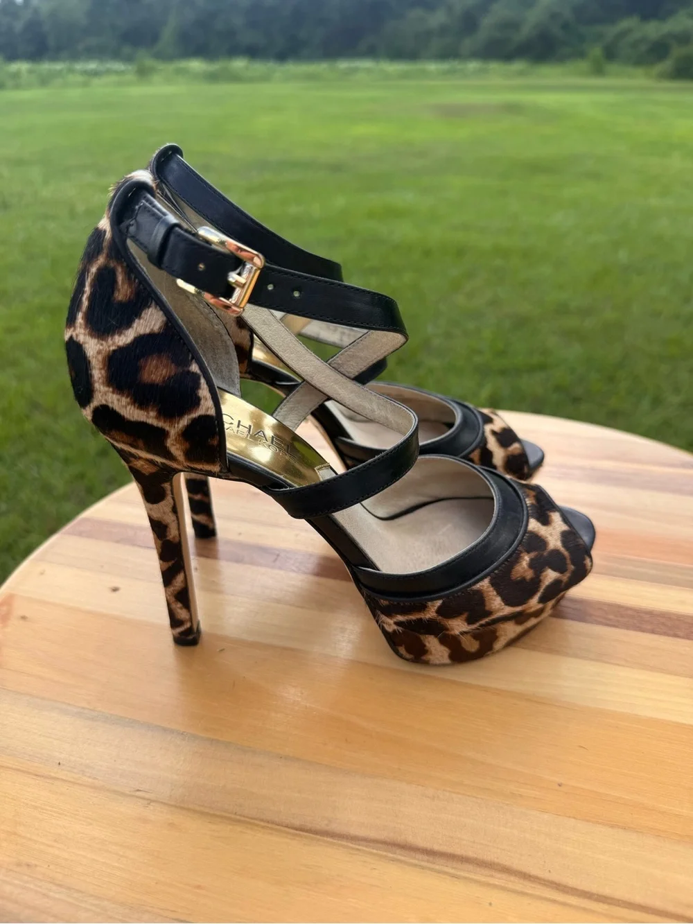 Ladies Michael Kors Evie Leopard Print Platform Sandals